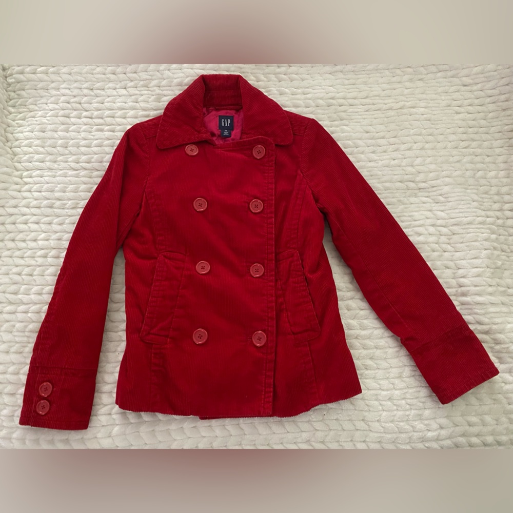 Womens Gap Double Breasted Red Insulated Fill Winter Corduroy Peacoat Jacket XS